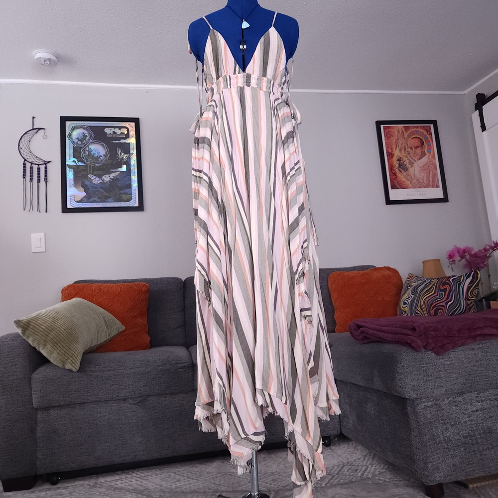 Free People Tropical Heat Striped Maxi Dress Boho Size Small